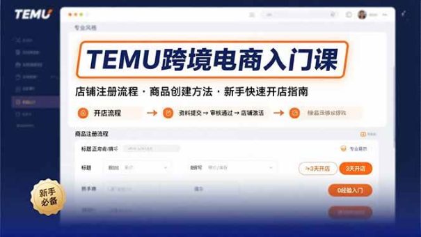 (15682期)TEMU跨境电商入门课,店铺注册流程,商品创建方法,新手快速开店指南-韬哥副业项目资源网