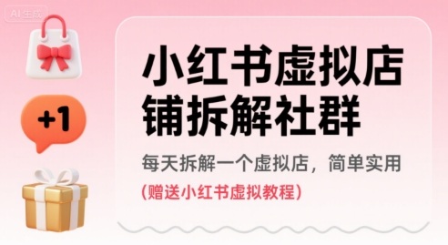 小红书虚拟店铺拆解社群，每天拆解一个虚拟店，简单实用(赠送小红书虚拟教程)-韬哥副业项目资源网