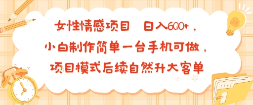 女性情感项目 小白制作简单一台手机可做 项目模式后续自然升大客单 日入6张-韬哥副业项目资源网