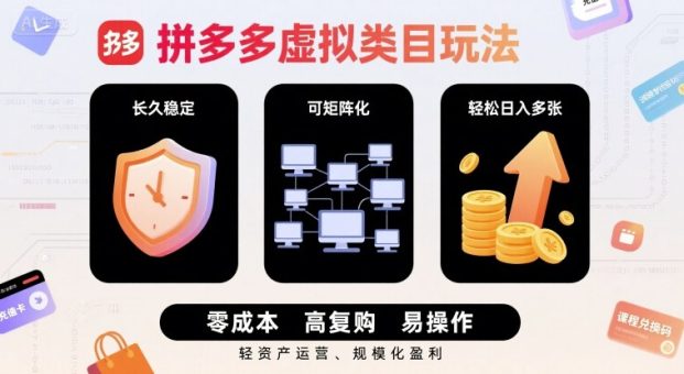 拼多多虚拟类目玩法,长久稳定,可矩阵化,轻松日入多张-韬哥副业项目资源网