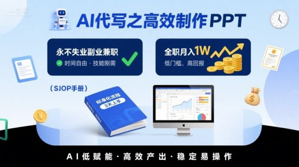 AI代写之高效制作PPT,永不失业副业兼职,全职月入1W【SOP手册】-韬哥副业项目资源网