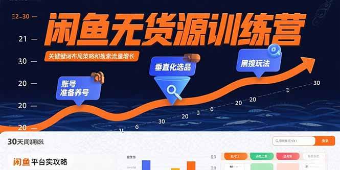 （15698期）闲鱼无货源训练营：账号准备养号/垂直化选品/黑搜玩法，0基础30天盈利指南-韬哥副业项目资源网