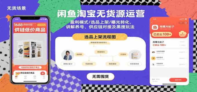 闲鱼淘宝无货源运营：盈利模式/选品上架/曝光转化，讲解养号、供应链对接及黑搜玩法-韬哥副业项目资源网