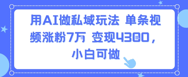 用AI做私域玩法，单条视频涨粉7W变现4.3k，小白可做-韬哥副业项目资源网