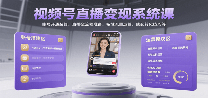 视频号直播变现系统课，账号开通装修、直播全流程准备、私域流量运营、成交转化技巧等-韬哥副业项目资源网