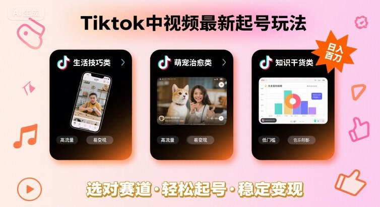 Tiktok中视频最新起号玩法，想要日入百刀，做好这几个赛道就可以了-韬哥副业项目资源网