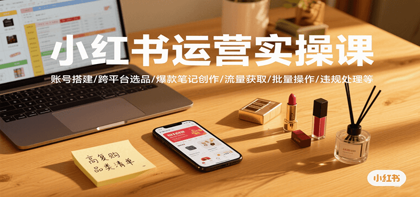小红书运营实操课,账号搭建/跨平台选品/爆款笔记创作/流量获取/批量操作/违规处理等-韬哥副业项目资源网