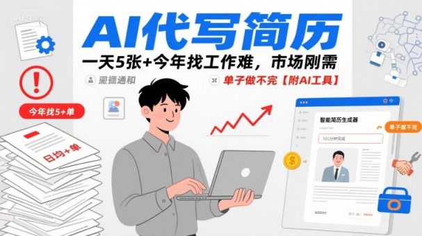 AI代写简历，一天5张+今年找工作难，市场刚需，单子做不完【附AI工具】-韬哥副业项目资源网