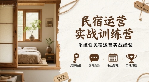 民宿运营实战训练营，系统性民宿运营实战经验-韬哥副业项目资源网