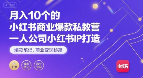 月入10个的小红书商业爆款私教营，一人公司小红书IP打造，爆款笔记，商业变现秘籍-韬哥副业项目资源网