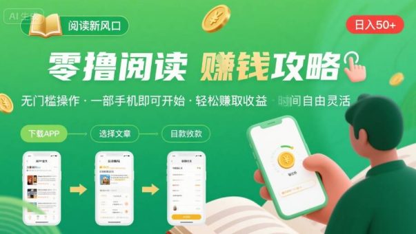 零撸阅读新风口,无门槛轻松挣,一部手机,日入 50-3张【揭秘】-韬哥副业项目资源网