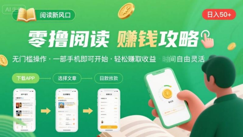 零撸阅读新风口，无门槛轻松挣，一部手机，日入 50-3张【揭秘】-韬哥副业项目资源网