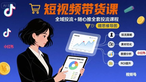 最新短视频带货课，全域投流+随心推全套投流课程+思维导图-韬哥副业项目资源网