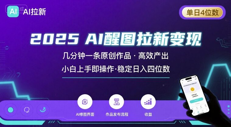 2025最强AI醒图拉新，几分钟一条原创作品，单日收入4位数，小白也能上手操作-韬哥副业项目资源网