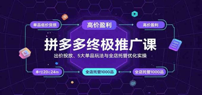 拼多多终极推广课:出价投放、5大单品玩法与全店托管优化实操-韬哥副业项目资源网