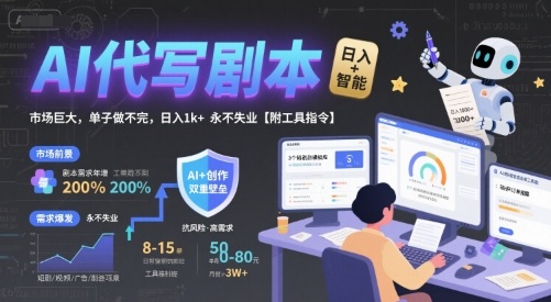 AI代写剧本,市场巨大,单子做不完,日入1k+ 永不失业【附工具指令】-韬哥副业项目资源网