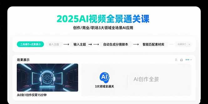 （15762期）2025AI视频全景通关课：涵盖创作/商业/职场3大领域 掌握AI全场景应用-韬哥副业项目资源网
