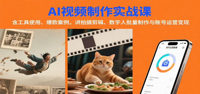 AI视频制作实战:含工具使用、爆款案例,讲拍摄剪辑、数字人批量制作与账号运营变现-韬哥副业项目资源网