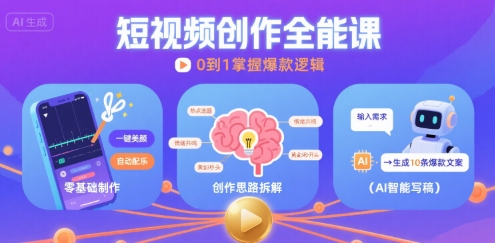 短视频创作课，短视频制作、创作思路、Ai写爆款文案-韬哥副业项目资源网