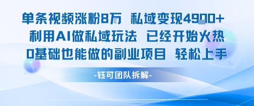 单条视频私域变现4.9k+利用AI做私域玩法 已经开始火热0基础也能做的副业项目轻松上手-韬哥副业项目资源网