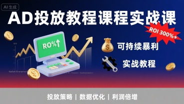 AD投放教程课程实战课，实现广告ROI300%+可持续暴利-韬哥副业项目资源网