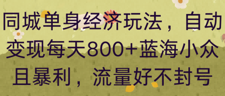 同城单身经济玩法，自动变现每天8张+蓝海小众且暴利，流量好不封号-韬哥副业项目资源网