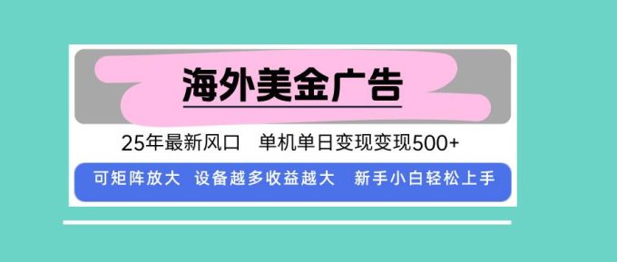 （15902期）最新海外广告美金，全自动挂机，单机单日500+，可矩阵放大，新手小白轻…-韬哥副业项目资源网