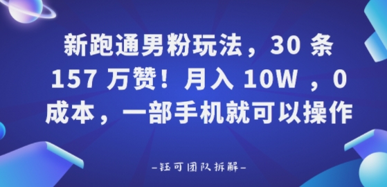 新跑通男粉玩法，30条157W赞，0成本，一部手机就可以操作-韬哥副业项目资源网