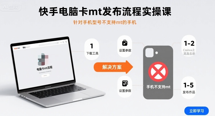 快手电脑卡mt发布流程实操课，针对手机型号不支持mt的手机-韬哥副业项目资源网