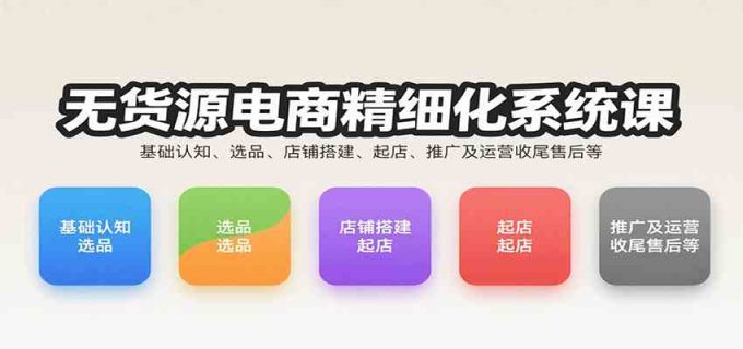 无货源电商精细化系统课:基础认知、选品、店铺搭建、起店、推广及运营收尾售后等-韬哥副业项目资源网