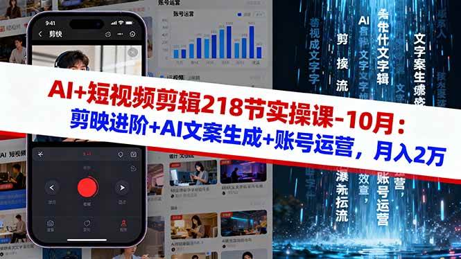 图片[1]-（16353期）AI+短视频剪辑218节实操课-10月：剪映进阶+AI文案生成+账号运营，月入2万-韬哥副业项目资源网