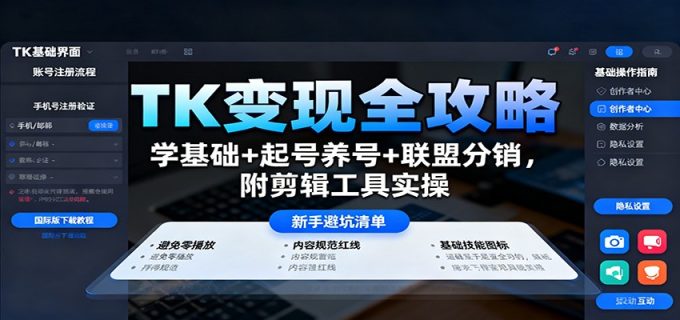 TK变现全攻略:学基础+起号养号+联盟分销,附剪辑工具实操-韬哥副业项目资源网