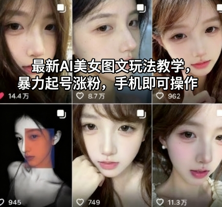 最新AI美女图文玩法教学，暴力起号涨粉，手机即可操作-韬哥副业项目资源网