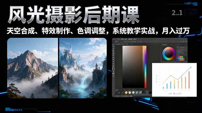 (16433期)风光摄影后期课,一键换天空合成、特效制作、色调调整,月入过万-韬哥副业项目资源网