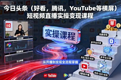 今日头条(好看,腾讯,YouTube等横屏)短视频直播实操变现课程-韬哥副业项目资源网