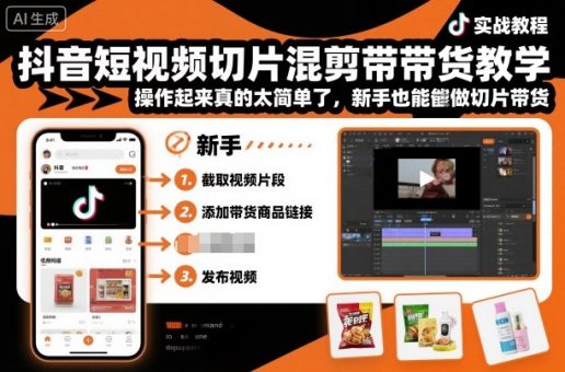 抖音短视频切片混剪带货教学,操作起来真的太简单了,新手也能做切片带货-韬哥副业项目资源网