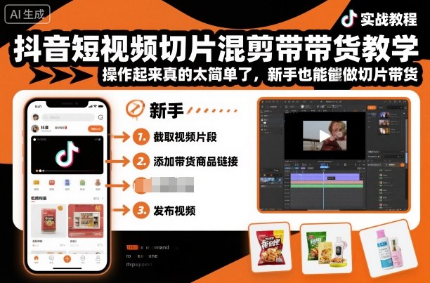 抖音短视频切片混剪带货教学,操作起来真的太简单了,新手也能做切片带货-韬哥副业项目资源网