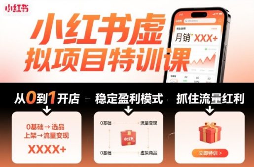 小红书虚拟项目特训课,帮你从0到1打造稳定盈利的店铺,抓住流量红利(更新9月)-韬哥副业项目资源网