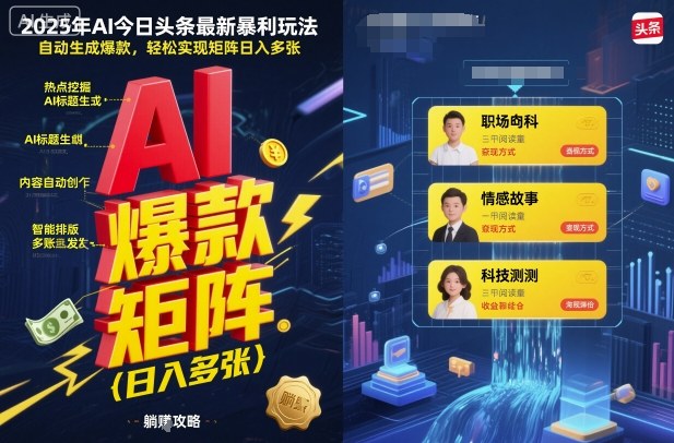 2025年AI今日头条最新暴利玩法，自动生成爆款，轻松实现矩阵日入多张-韬哥副业项目资源网