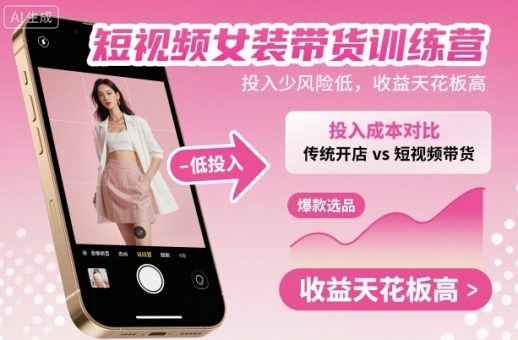 短视频女装带货训练营,投入少风险低,收益天花板高-韬哥副业项目资源网