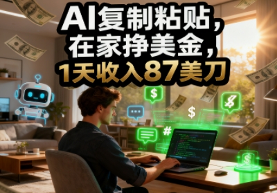AI复制粘贴，在家挣美金，1天收入87美刀，适合小白，长久的被动收入-韬哥副业项目资源网