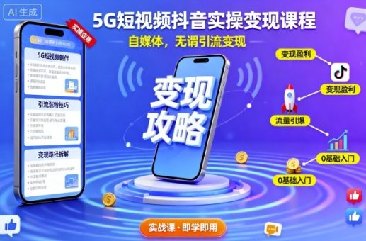 5G短视频抖音实操变现课程,自媒体,无谓引流变现-韬哥副业项目资源网
