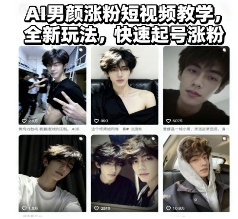 AI男颜涨粉短视频教学，全新玩法，快速起号涨粉-韬哥副业项目资源网