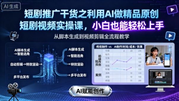 短剧推广干货之利用AI做精品原创短剧视频实操课，小白也能轻松上手-韬哥副业项目资源网
