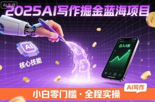 2025AI写作掘金蓝海项目,掌握AI核心技能,稳定日入5张,小白都能做-韬哥副业项目资源网