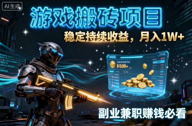 游戏搬砖项目，稳定持续收益，月入1W+，副业兼职賺钱必看【揭秘】-韬哥副业项目资源网