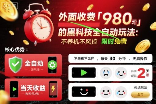 外面收费980的黑科技全自动玩法，不养机不风控，每天30分钟，无脑操作，当天收益2张【揭秘】-韬哥副业项目资源网