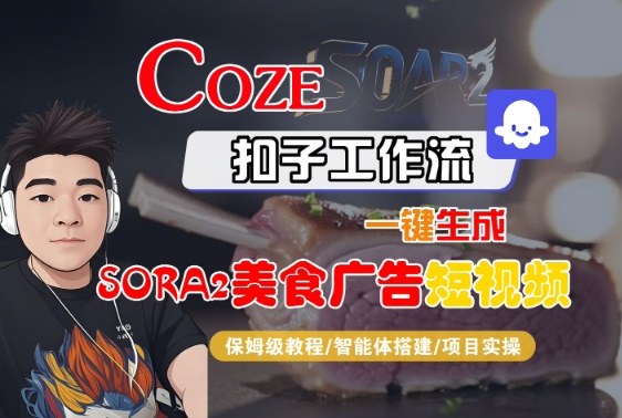 Coze扣子智能体工作流一键生成“SORA2美食广告“短视频,全流程保姆级教学-韬哥副业项目资源网