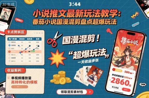 小说推文最新玩法教学,番茄小说国漫混剪盘点超爆玩法,全程干货,一天收益多张-韬哥副业项目资源网