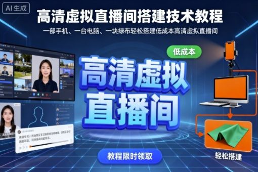 高清虚拟直播间搭建技术教程,一部手机、一台电脑、一块绿布轻松搭建低成本高清虚拟直播间-韬哥副业项目资源网